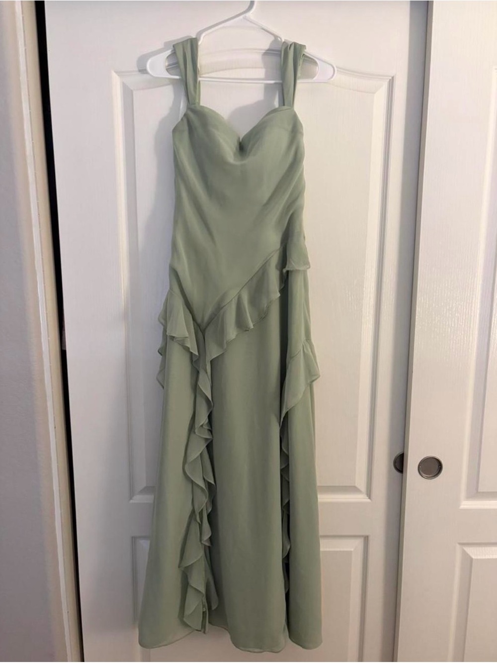 Azazie Sage Green Ruffle Chiffon Maxi Dress
